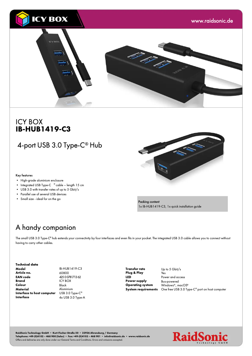 Page n°1 - Fiche technique Icy Box IB-HUB1419-C3
