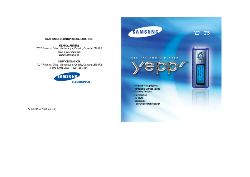 Page 1 de la notice Manuel utilisateur Samsung Yepp YP-T5