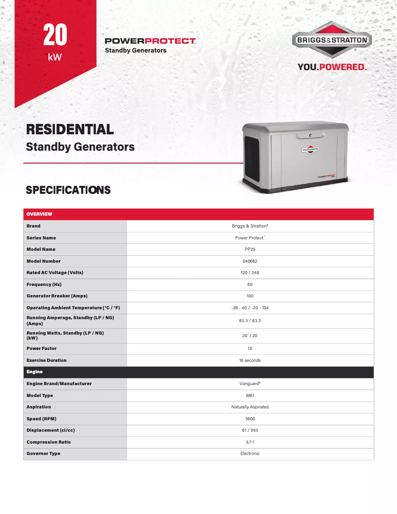Page n°1 - Fiche technique Briggs & Stratton Power Protect 20kW