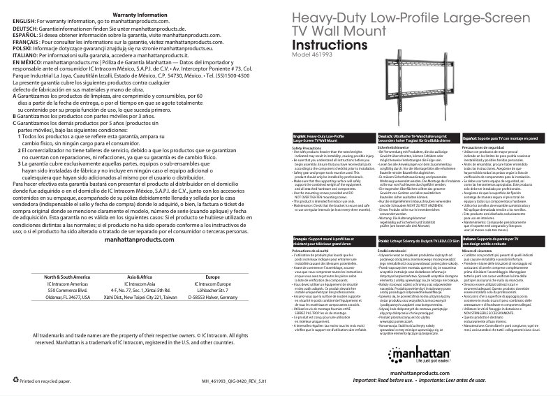 Page 1 de la notice Manuel utilisateur Manhattan 461993