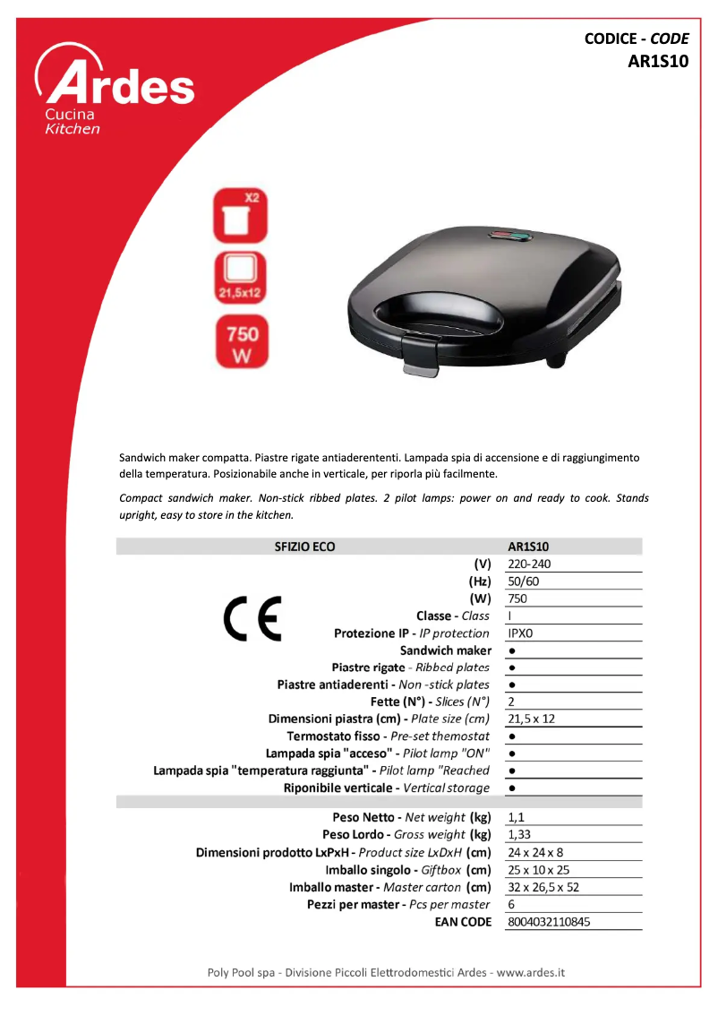 Page n°1 - Fiche technique Ardes AR1S10