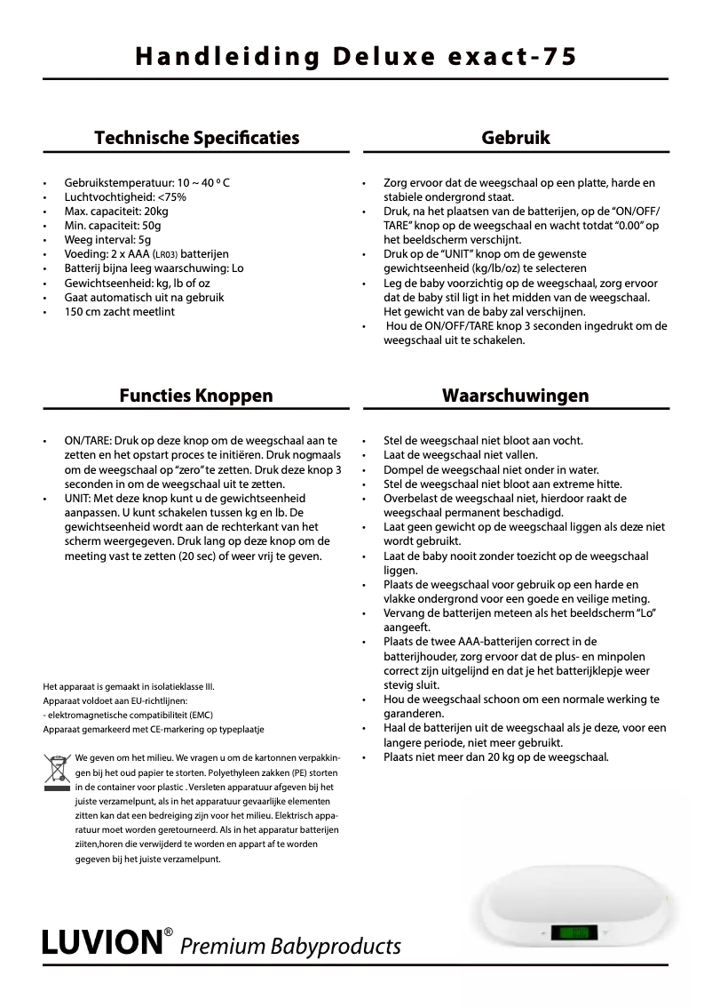 Page 1 de la notice Manuel utilisateur Luvion Exact-75