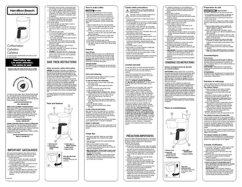 Page n°1 - Manuel utilisateur Hamilton Beach HDC500DS