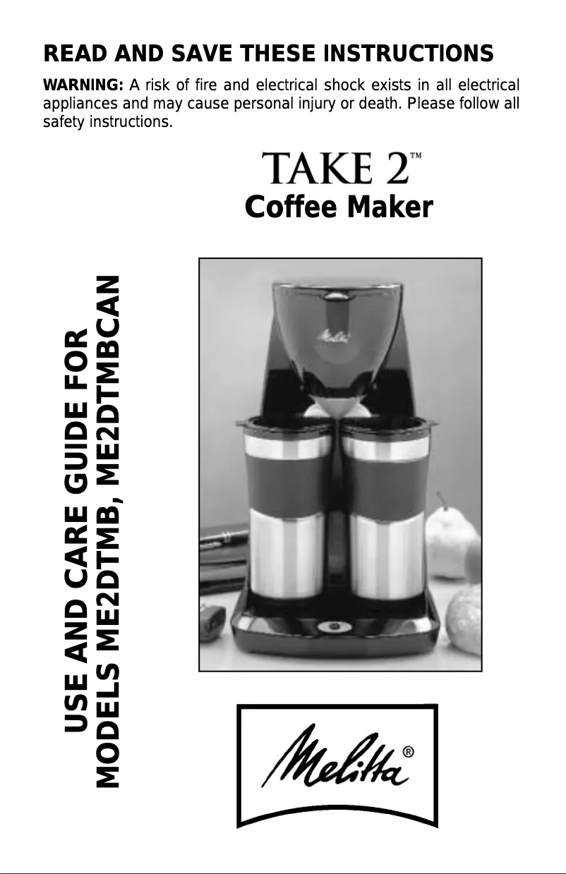 Page 1 de la notice Manuel utilisateur Melitta Take 2 ME2DTMB