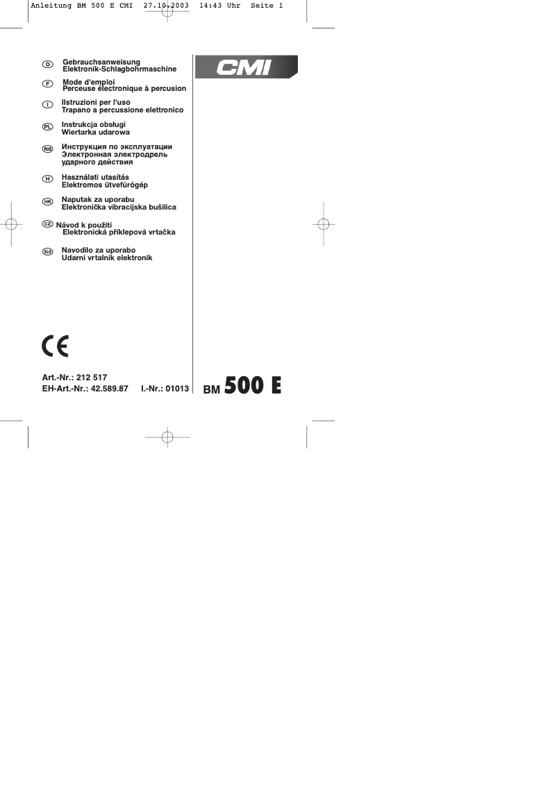 Page 1 de la notice Manuel utilisateur CMI BM 500 E