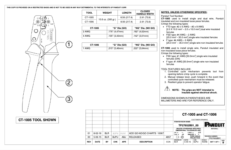 Page 1 de la notice Dessin technique Panduit CT-1006