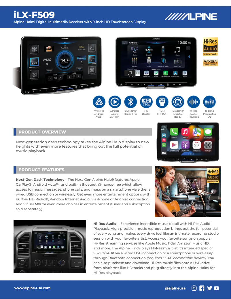 Image de la première page du manuel de l'appareil Halo9 iLX-F509