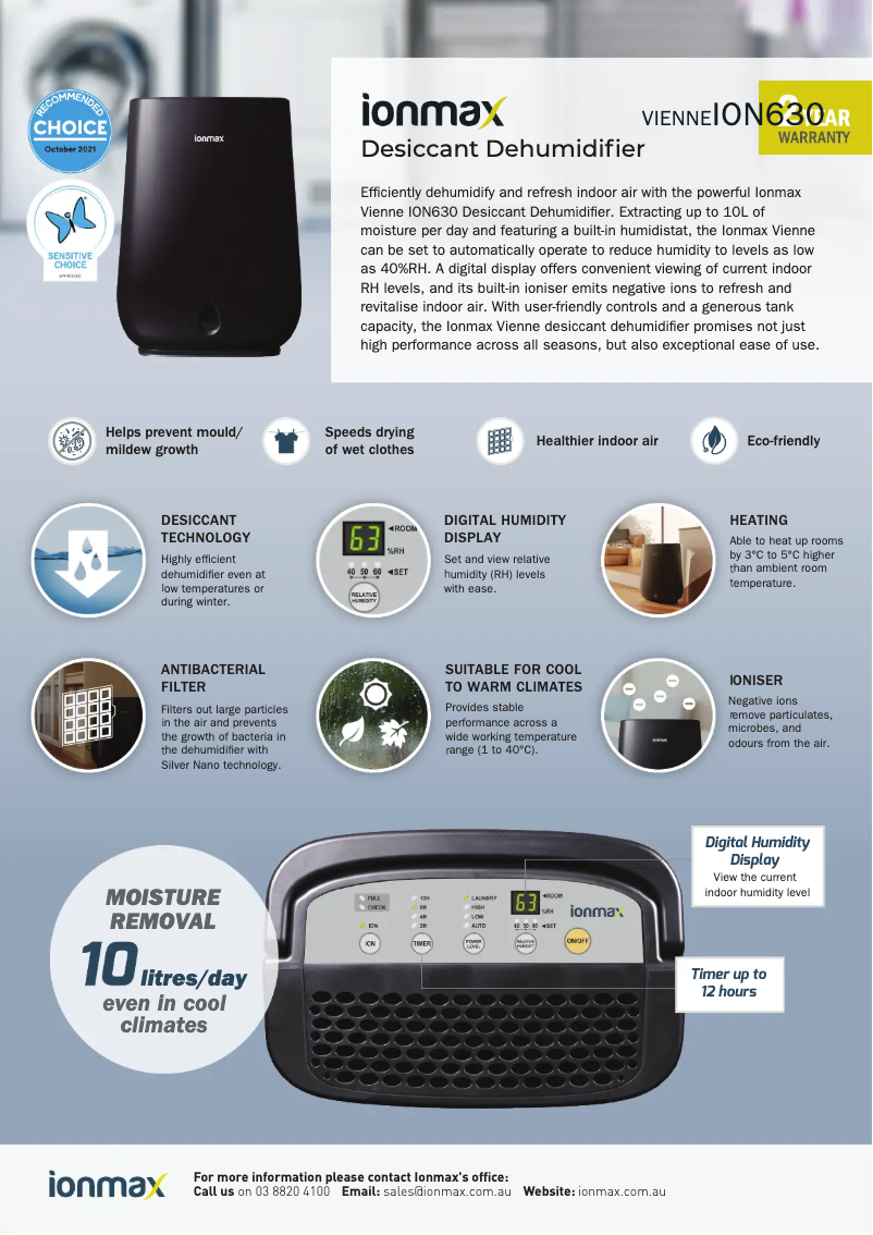 Page 1 de la notice Fiche technique Ionmax Vienne ION630