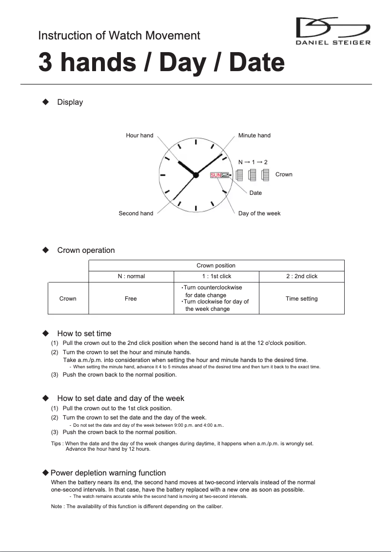 Page 1 de la notice Manuel utilisateur Daniel Steiger Heritage