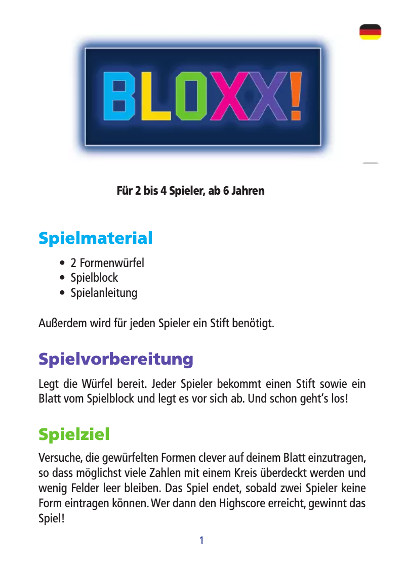 Page 1 de la notice Manuel utilisateur Noris Bloxx!