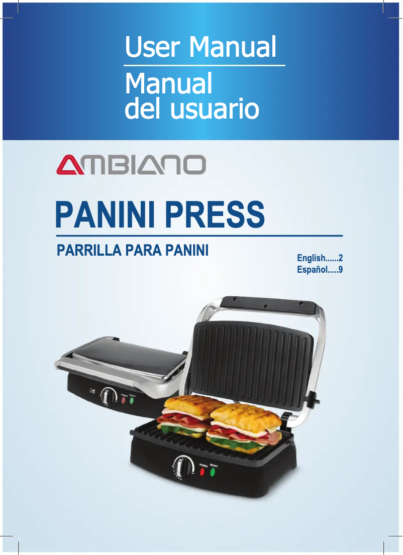 Page 1 de la notice Manuel utilisateur Ambiano Panini Press YD509