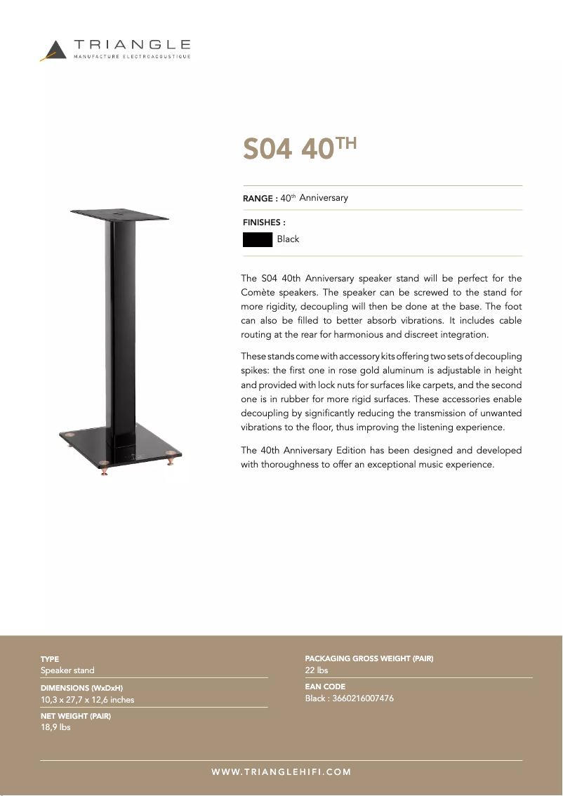 Page 1 de la notice Fiche technique Triangle S04