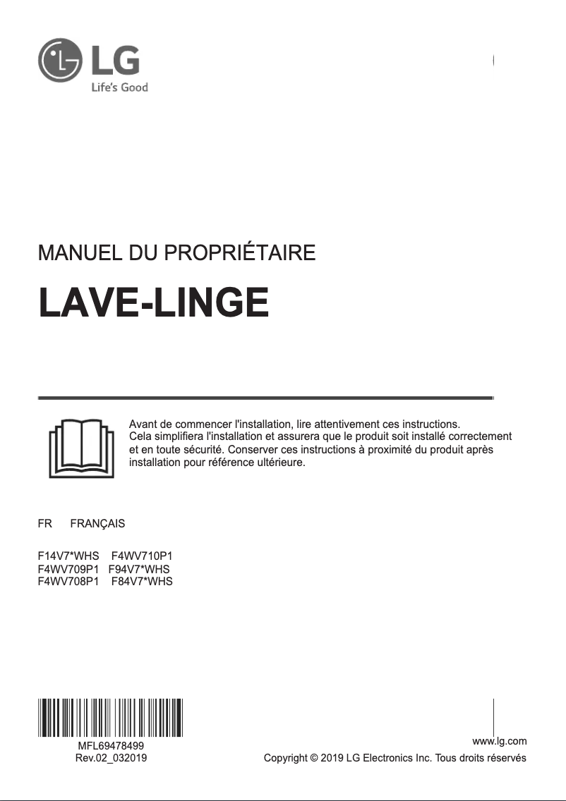 Page n°1 - Manuel utilisateur LG F4WV708P1