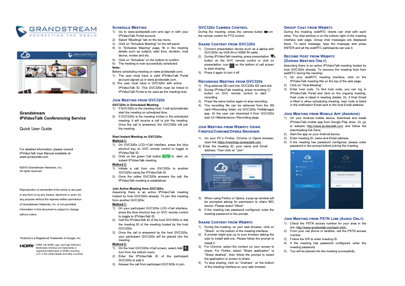 Page 1 de la notice Guide de démarrage rapide Grandstream IPVideoTalk