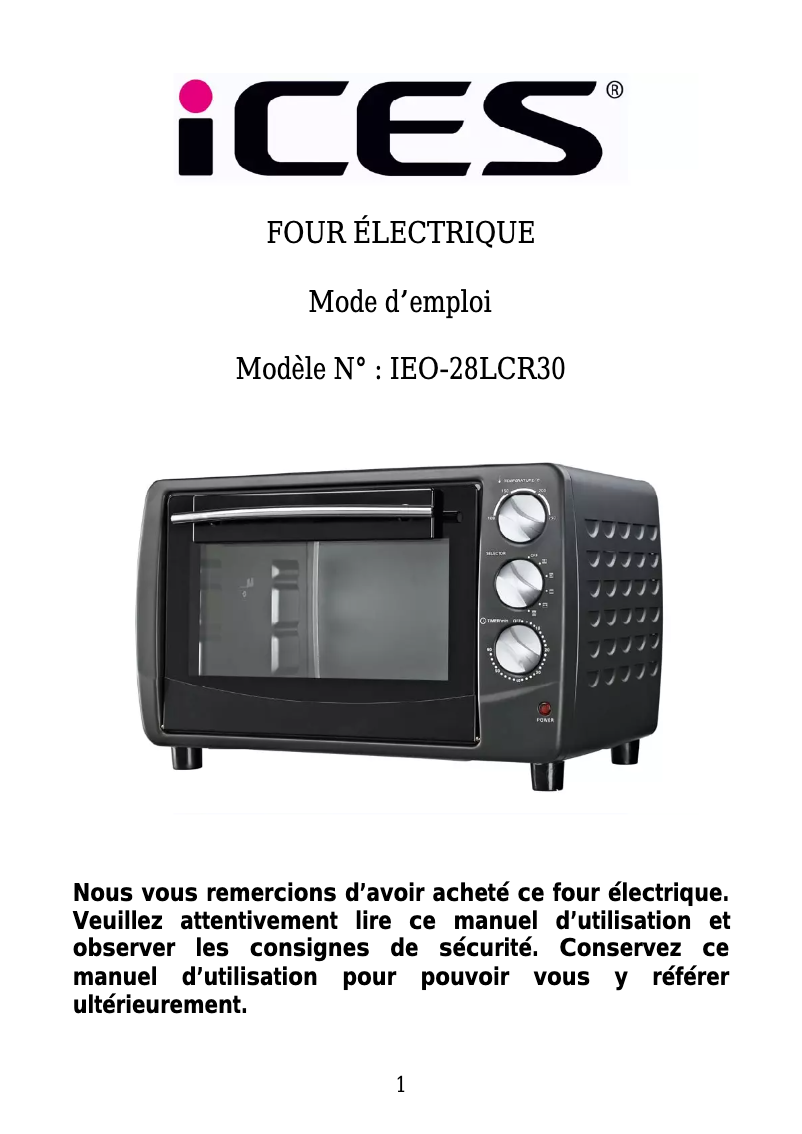 Image de la première page du manuel de l'appareil IEO-28LCR30