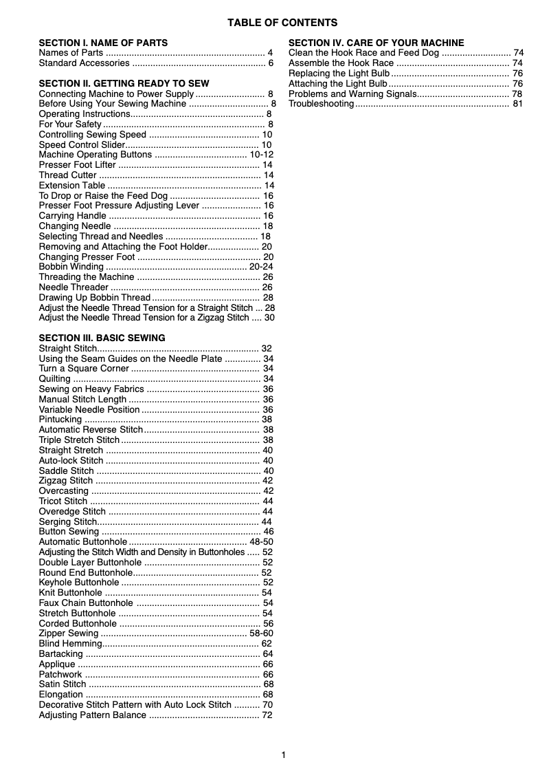 Page n°1 - Manuel utilisateur Janome TB30