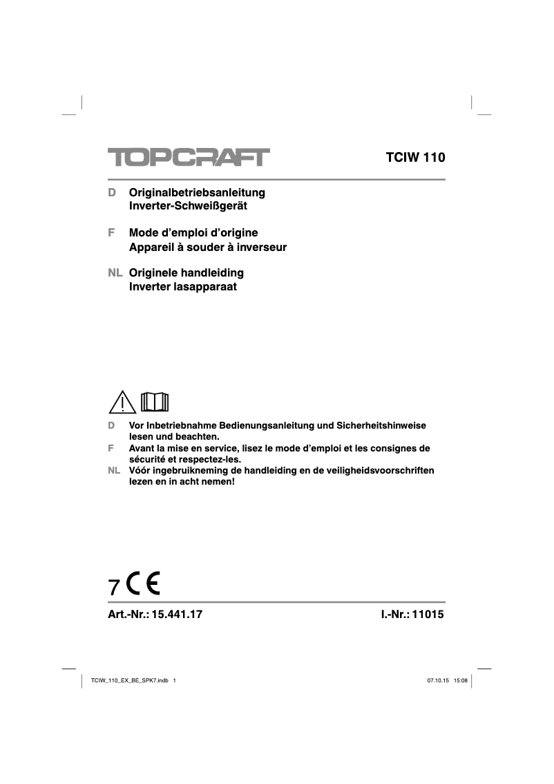 Image de la première page du manuel de l'appareil TCIW 110