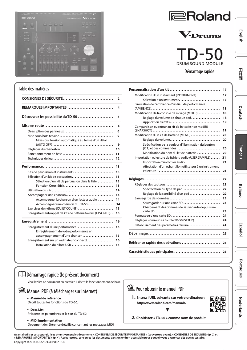 Page n°1 - Guide de démarrage rapide Roland TD-50KV