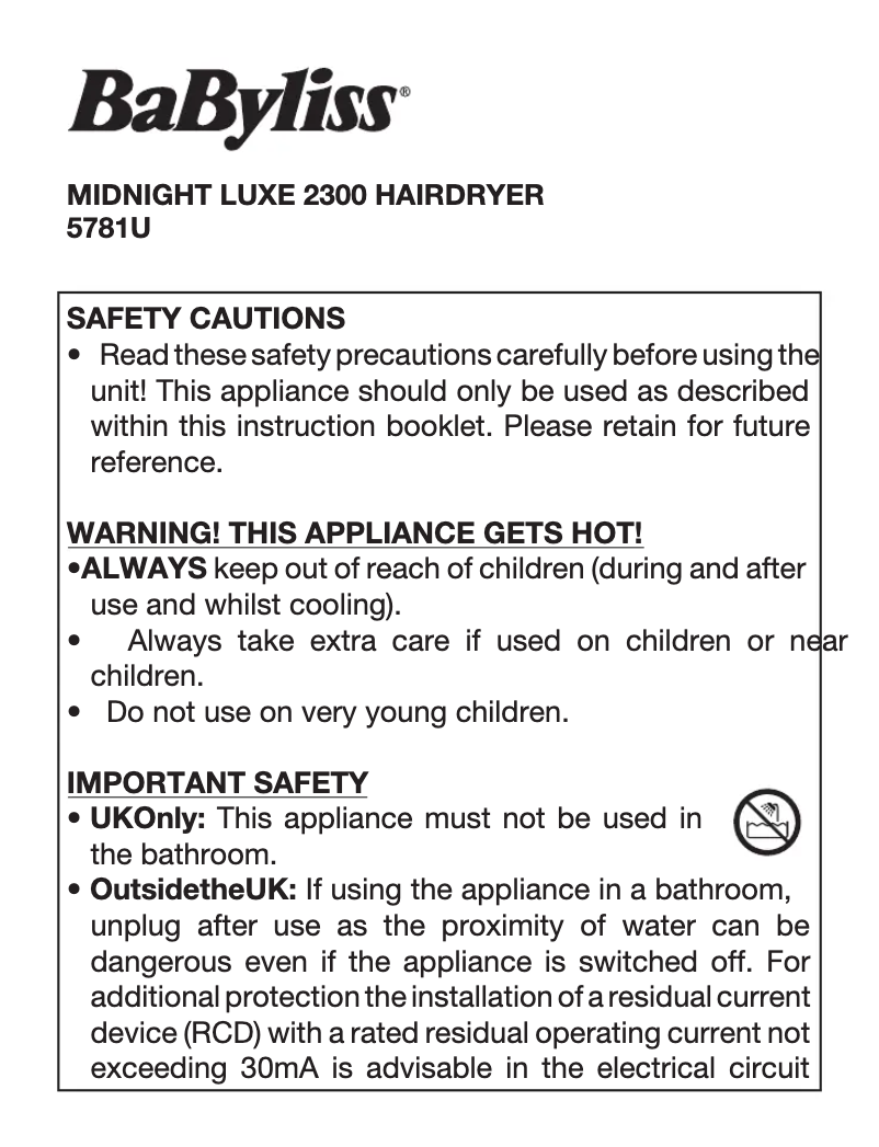 Image de la première page du manuel de l'appareil Midnight Luxe 2300 5781U