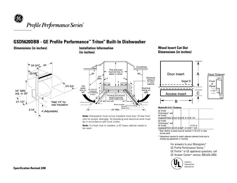 Page 1 de la notice Fiche technique GE Profile Performance Triton GSD5610DAA