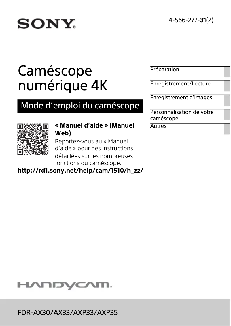 Page 1 de la notice Manuel utilisateur Sony FDR-AXP33