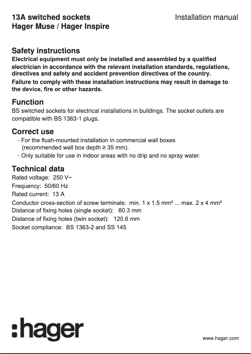 Page 1 de la notice Manuel utilisateur Hager WGCS113S