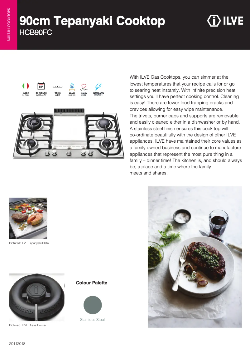 Page 1 de la notice Fiche technique Ilve HCB90FCSS