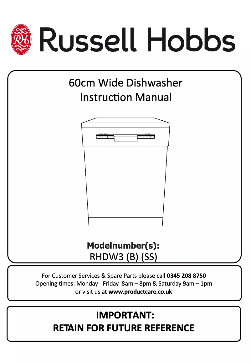 Page 1 de la notice Manuel utilisateur Russell Hobbs RHDW3