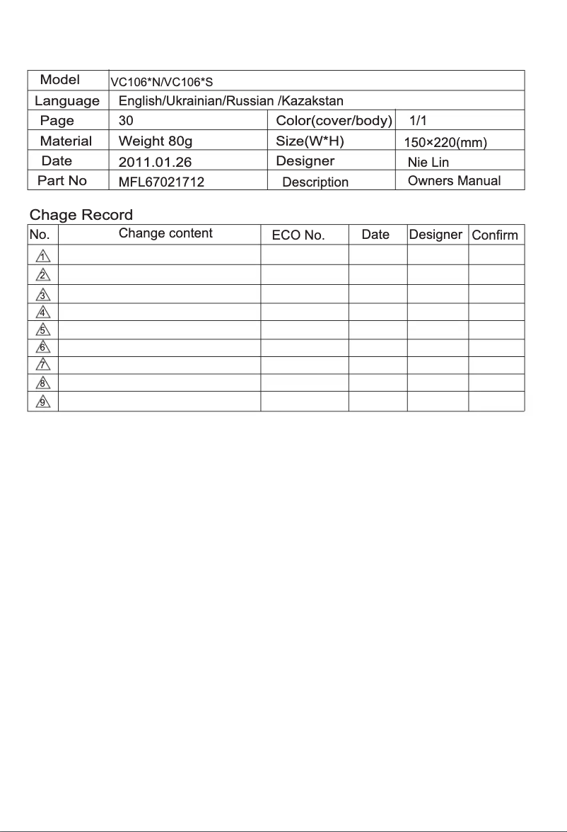 Page n°1 - Manuel utilisateur LG VC1062N
