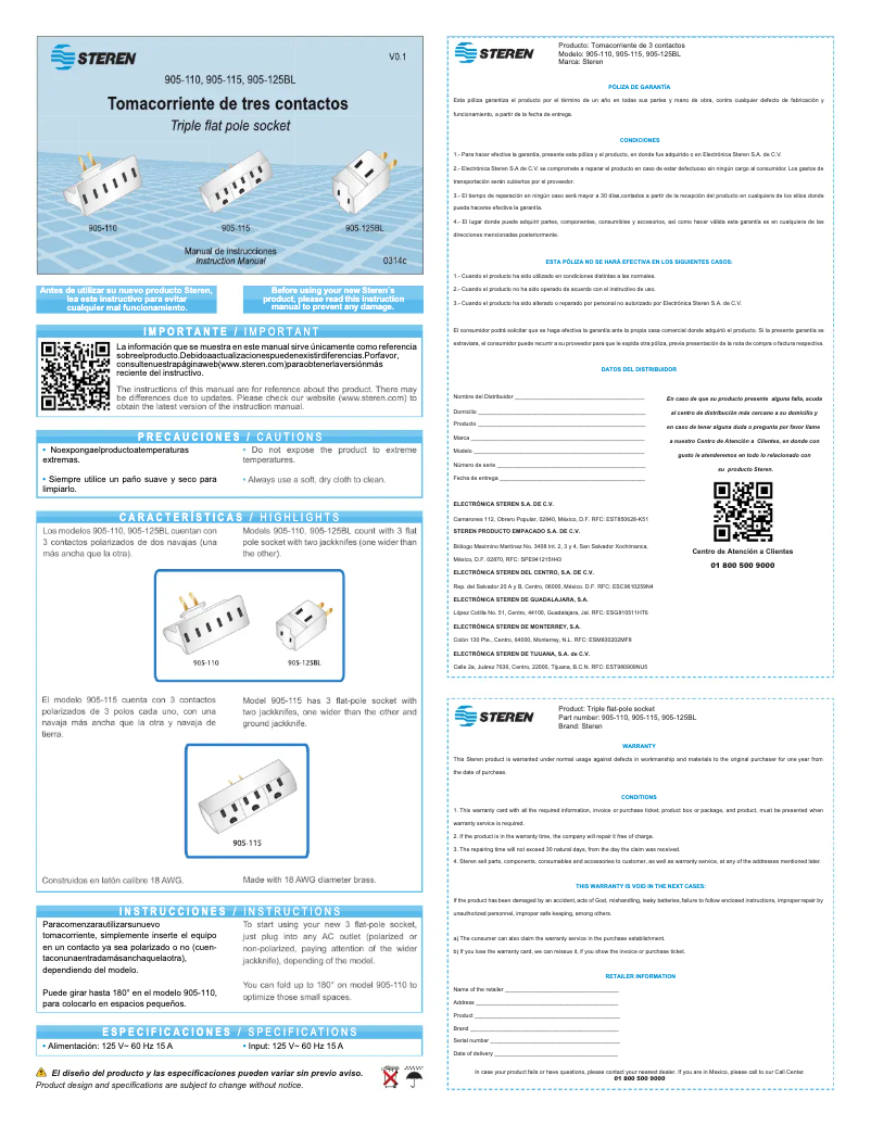 Image de la première page du manuel de l'appareil 905-125BL