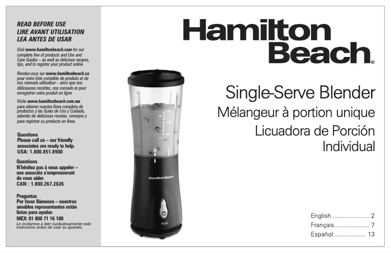 Page n°1 - Manuel d'utilisation et d'entretien Hamilton Beach Single-Serve 51132