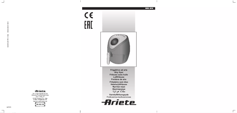 Page 1 of the manual User Manual Ariete Airy Fryer Digital 4616