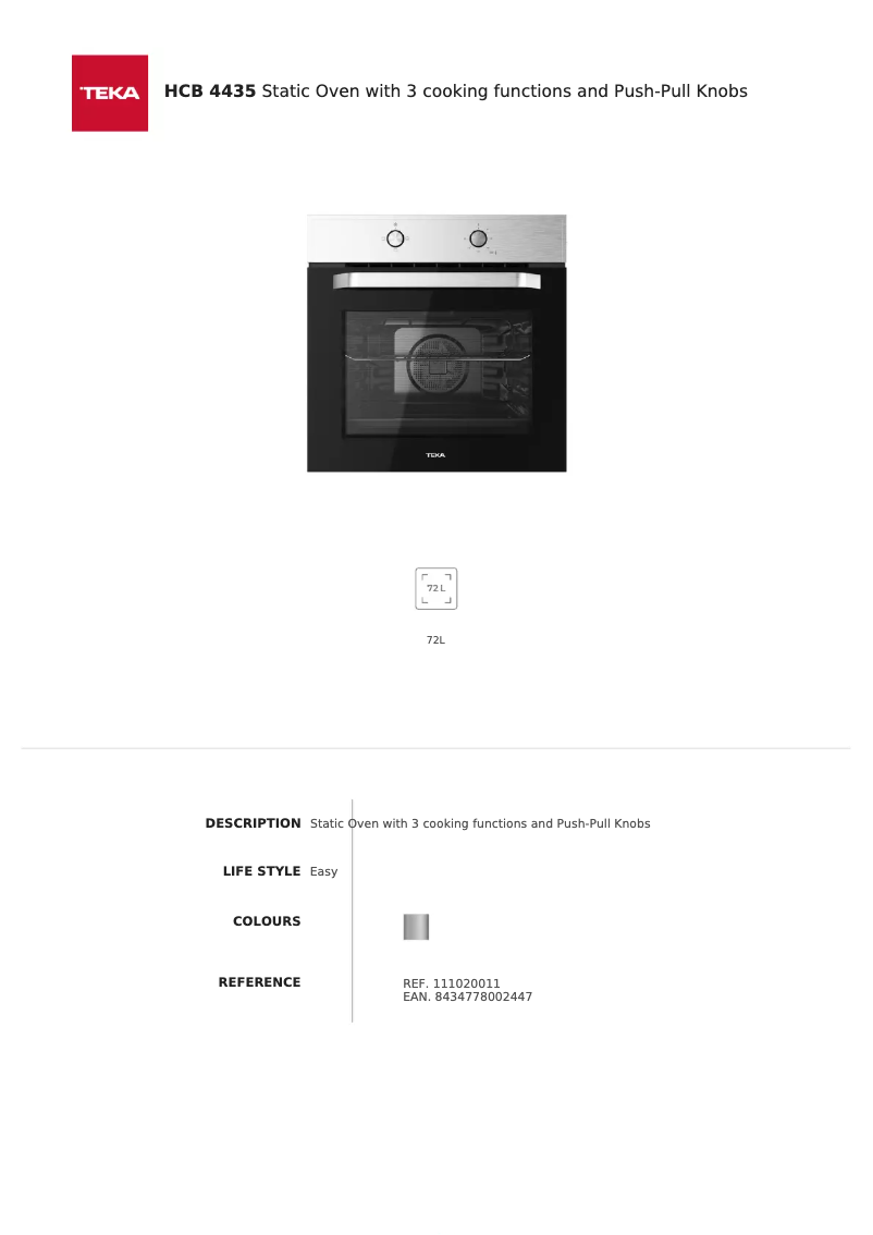 Page n°1 - Fiche technique Teka HCB 4435