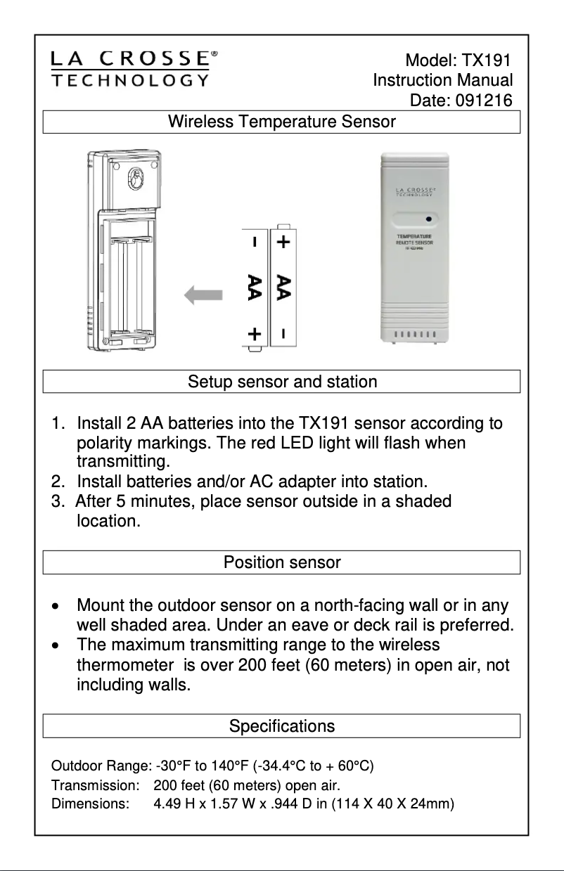 First page image of the manual for TX191