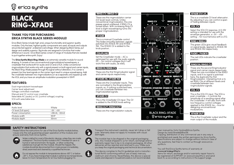 Page 1 de la notice Manuel utilisateur Erica Synths Black Ring-Xfade