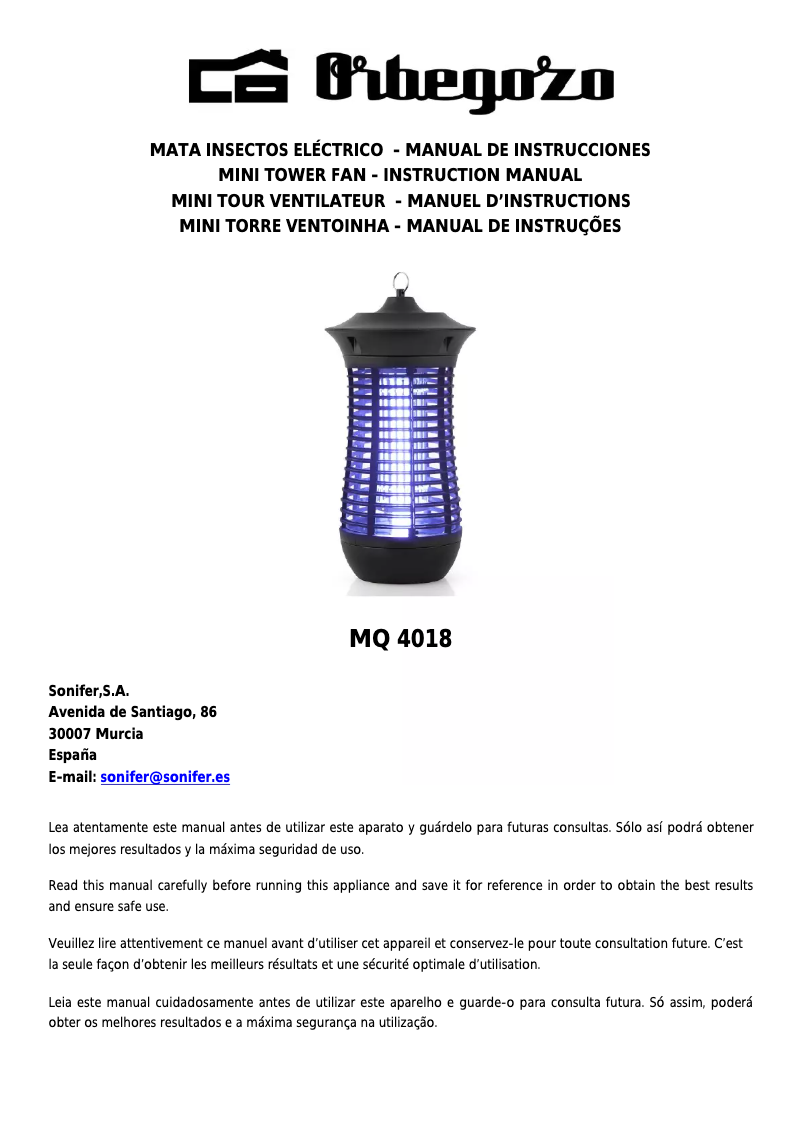 Page 1 de la notice Manuel utilisateur Orbegozo MQ 4018