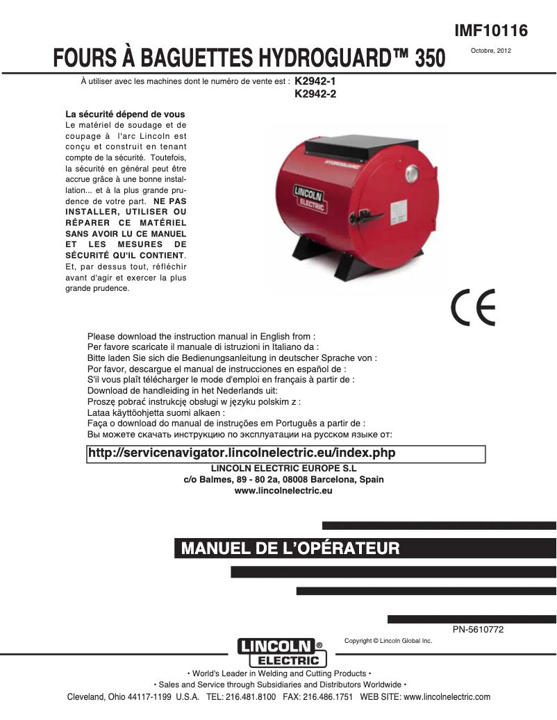 Page 1 de la notice Manuel utilisateur Lincoln Electric HydroGuard Rod Oven 350