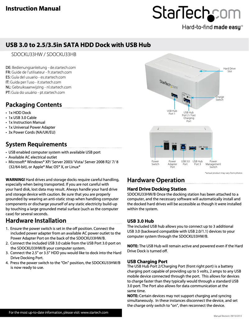 Page 1 of the manual User Manual StarTech.com SDOCKU33HB