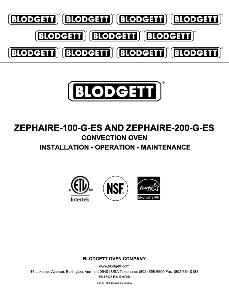 Page 1 de la notice Manuel utilisateur Blodgett ZEPHAIRE-200-G-ES