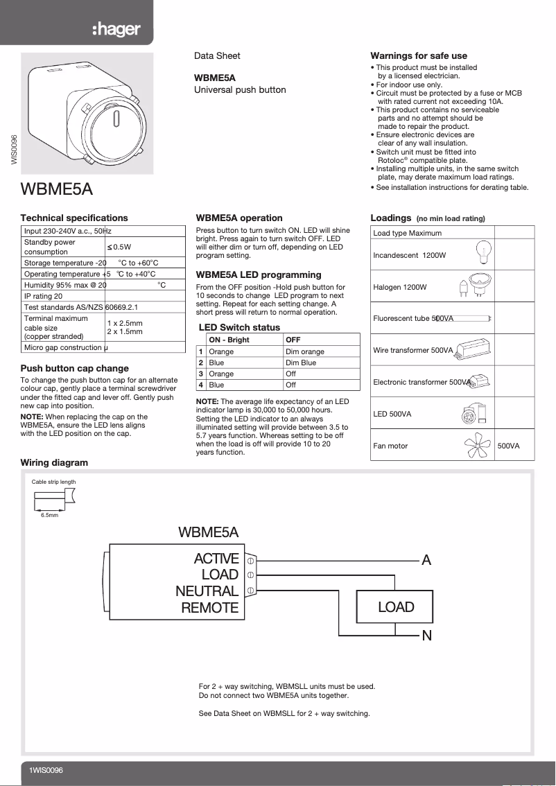 Page n°1 - Manuel utilisateur Hager WBME5A