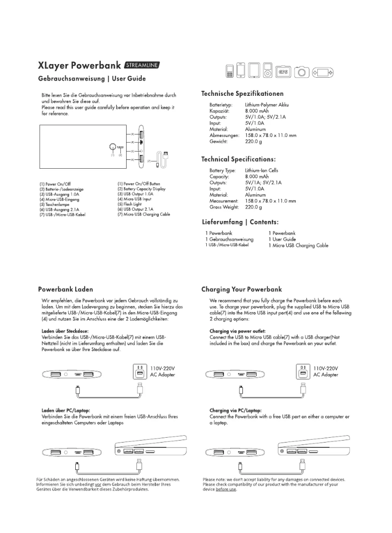 Image de la première page du manuel de l'appareil Streamline 8000mAh