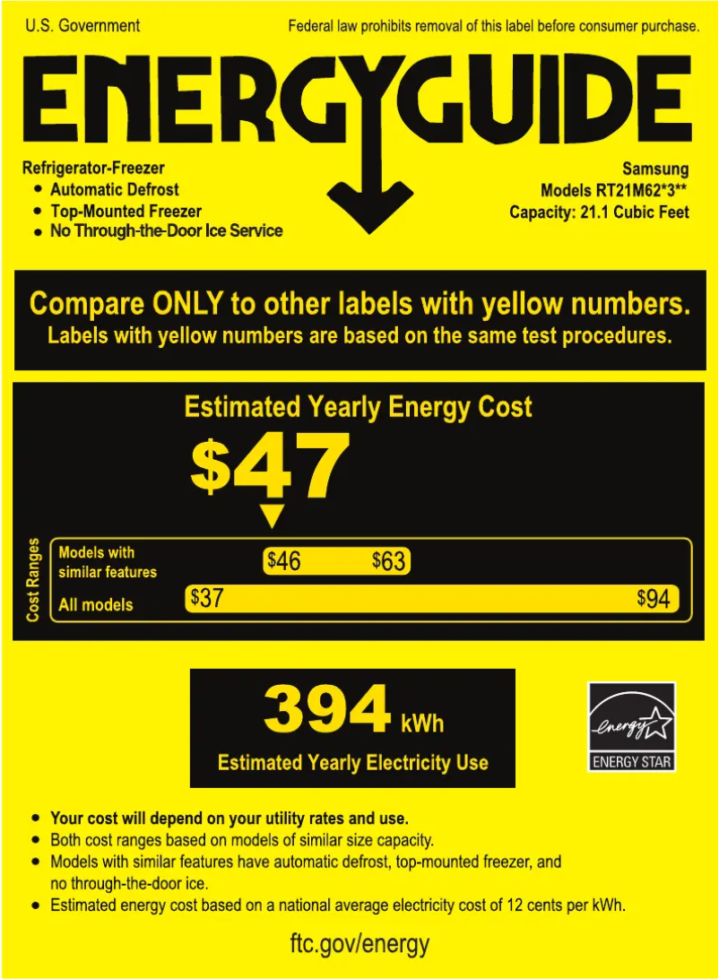 Página 1 del manual Etiqueta energética Samsung RT21M6213SG/AA