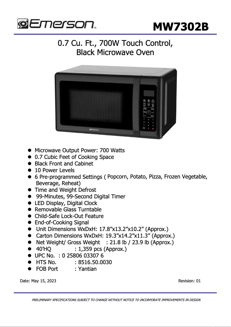 Image de la première page du manuel de l'appareil MW7302B