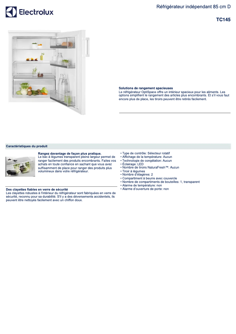 Page n°1 - Fiche technique Electrolux TC145