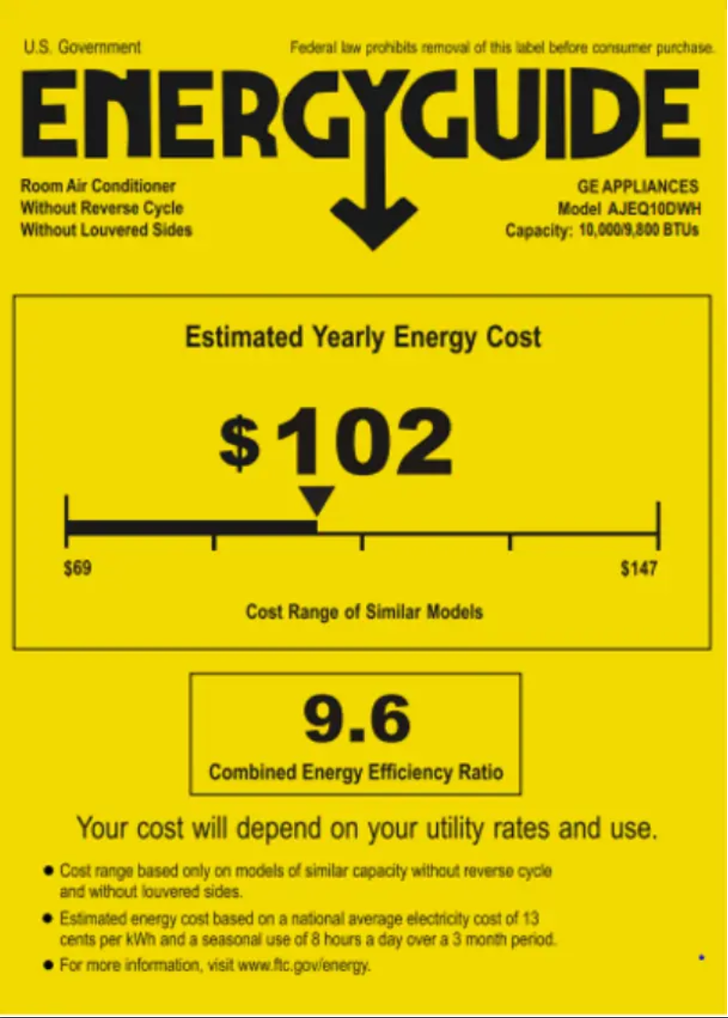 Page n°1 - Label énergétique GE AJEQ10DWH