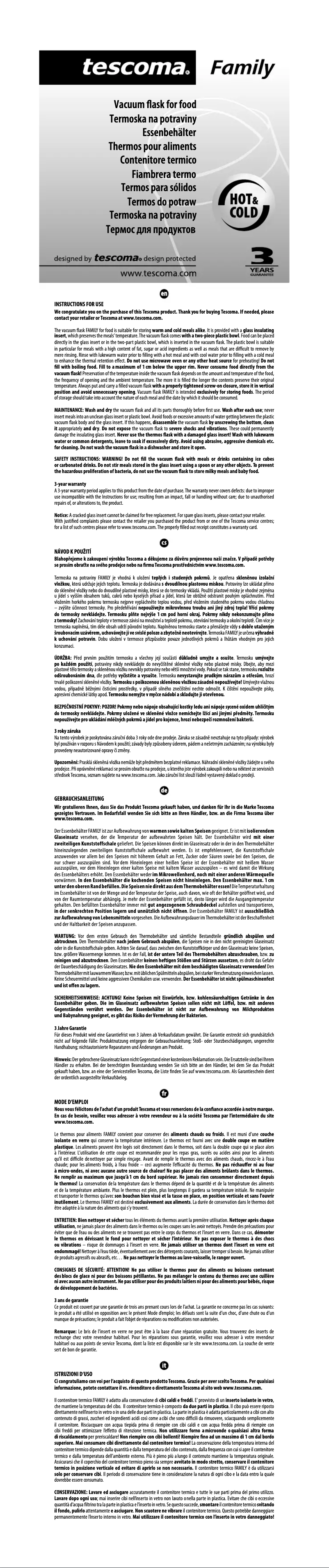 Page 1 de la notice Manuel utilisateur Tescoma Family