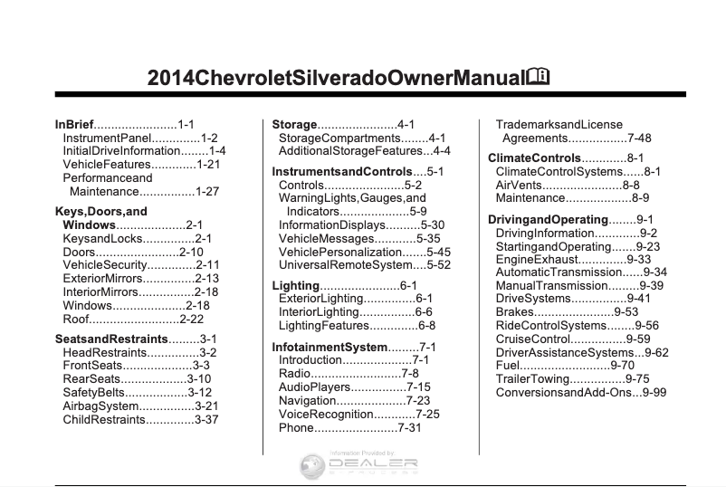 Page 1 de la notice Manuel utilisateur Chevrolet Silverado 1500 (2014)