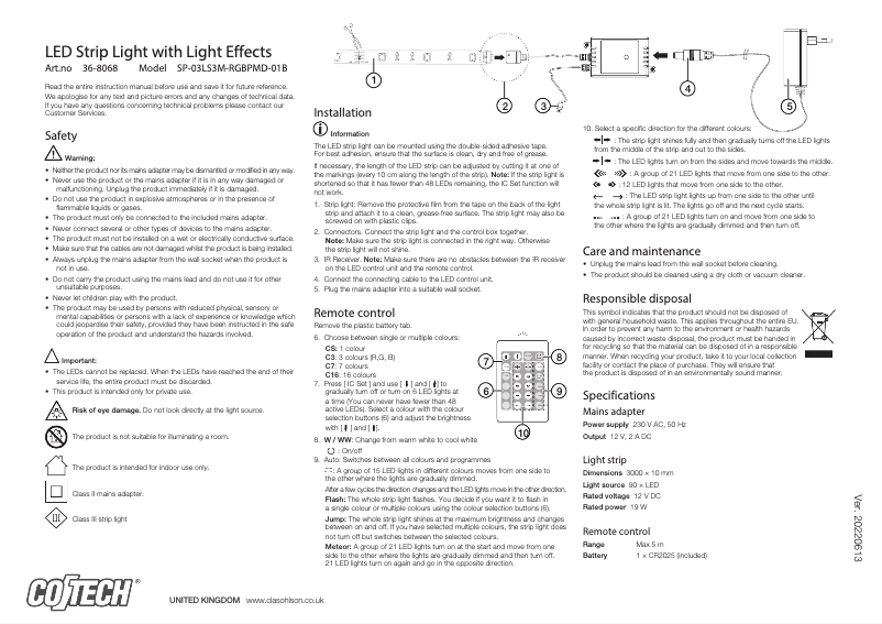Page 1 de la notice Manuel utilisateur Cotech SP-03LS3M-RGBPMD-01B