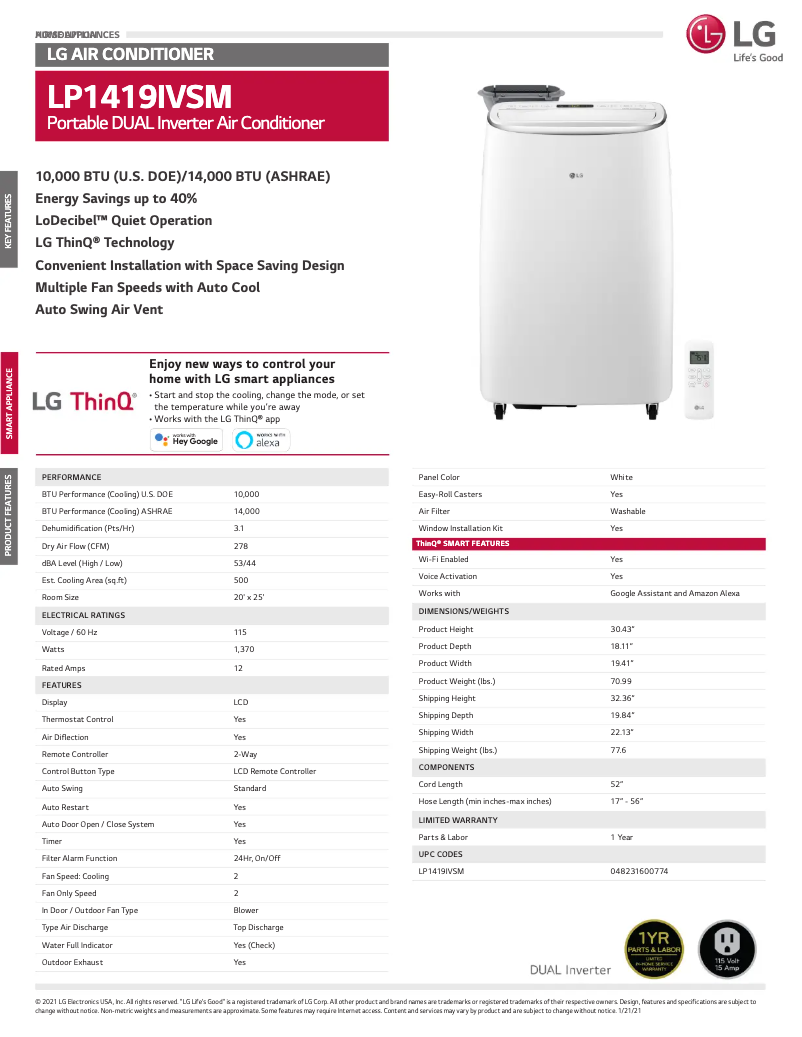 Página 1 del manual Ficha técnica LG LP1419IVSM
