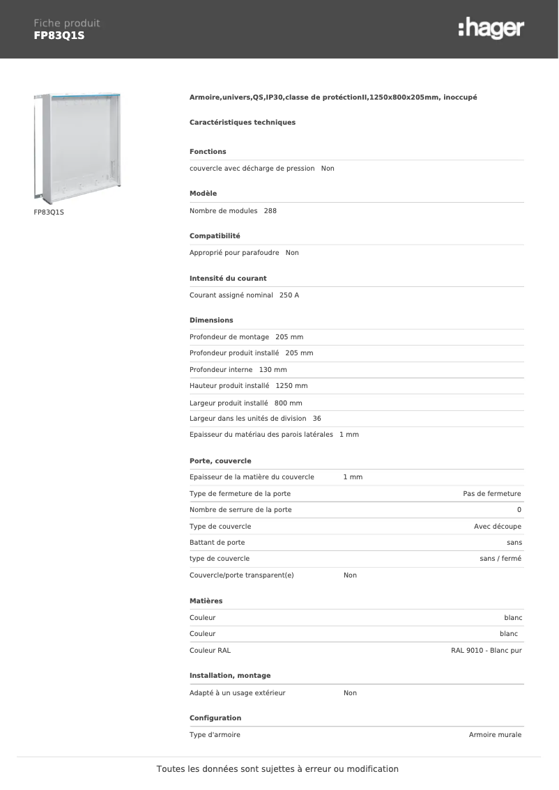 Page n°1 - Manuel utilisateur Hager FP83Q1S
